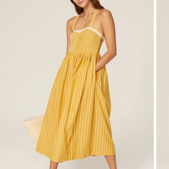 THE GREAT Yellow Striped Hourglass The Laurel Dress Size 2 - Picture 1 of 14